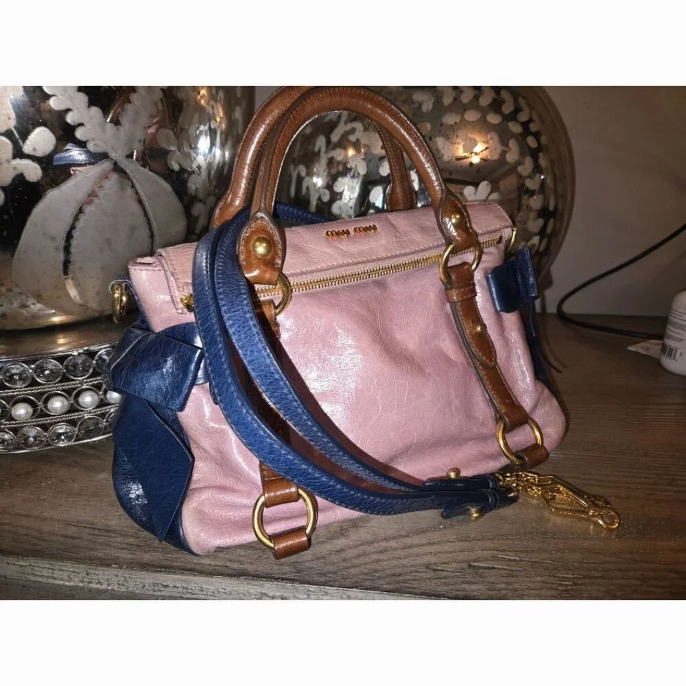EUC Authentic Rare Tricolor MiuMiu Vitello 2 way Satchel - Picture 14 of 15